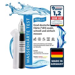AGUALEVE Wasserhärte Test - Die Nr. 1 - Deutsche Grad Härte (°dH) schnell und einfach messen - misst exakt bis 24 °dH - Made in Germany - 25 – 200 Messungen, je nach Härte - 1x 15ml