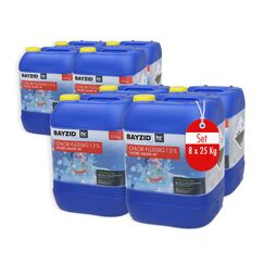 Höfer Chemie Chlor Flüssig 8 x 25 kg - Pool Flüssigchlor mit 13 bis 15% Aktivchlorgehalt zur Poolpflege und Wasserdesinfektion - Made in Germany