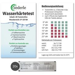 zederle 20 Stück Wasserhärte Teststreifen Testkit einzeln verpackt, Deutscher Härtebereich in dH°, Wasserhärte Test, Kalk Test, Gesamthärte Test - Messen in Trinkwasser, Pool, Teich, Aquarium