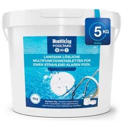 BlueViking 5kg Chlortabletten für Pool 5 in 1 - Hochwirksame Multitabs Pool 20g im 5kg Eimer - Chlor Pool Tabletten in EU Premium-Qualität - Einfache, Sichere und Effiziente Poolpflege