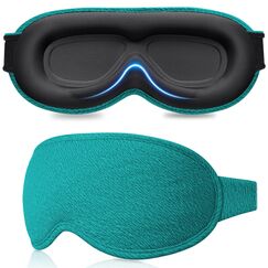 Gritin 3D Schlafmaske für Seitenschläfer, Upgrade Atmungsaktive Schlafbrille mit Verstellbar Gummiband, Lichtblockierend, Bequem & Ergonomisch Augenmaske, 2 Paar Ohrstöpseln, Dunkles Cyan