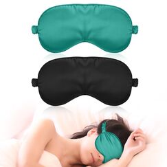Molain 2 Stück Seidene Schlafmaske, Seide Augenmaske Weiche Augenbinde Schlafen Lichtblockierend Schlafmaske Herren Schlafmasken Seide für Pause, Reise oder Ruhige (Schwarz + Dunkelgrün)