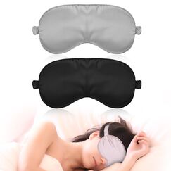 Molain 2 Stück Seidene Schlafmaske, Seide Augenmaske Weiche Augenbinde Schlafen Lichtblockierend Schlafmaske Herren Schlafmasken Seide für Pause, Reise oder Ruhige Einschlafen Damen (Schwarz + Grau)