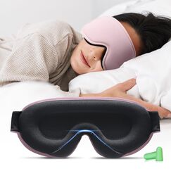 Aosun Schlafmaske für Frauen und Herren, 2024 Upgrade Speziell für Seitenschläfer Optimiertes und Verbessertes Gummiband, 3D Schlafbrille, 100% lichtblockierende Augenmaske mit Ohrstöpseln, Rosa