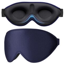 Gritin Schlafmaske für Seitenschläfer, 3D Augenhöhlen Schlafbrille mit Verstellbar Gummiband, Lichtblockierend und Atmungsaktiv, Bequem Augenmaske für Mann und Frau, 2 Paar Ohrstöpseln, Tibetisch Blau