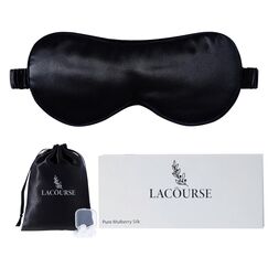 LaCourse 22 Momme Schlafmaske aus 100% natürlicher Maulbeerseide, geeignet für Schlaf, Kühle, Bequeme & Verdunkelnde Schlafmaske mit elastischem Seidenband, reiner Seidenfüllung (Schwarz)