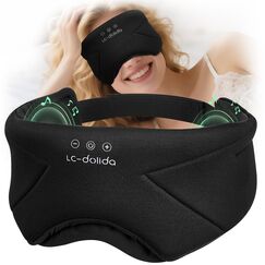 LC-dolida Schlafmaske mit Kopfhörern Bluetooth Schlafkopfhörer, Augenmaske mit Weicher Bambus Baumwolle für Frauen Herren, Augenabdeckung zum Schlafen Seitenschläfer mit Mikrofon