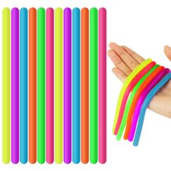 Ainiv 12 Stück Bunte Dehnbare Saiten, Sensory Noodles Fidget Toys, 24 cm Sensorische Dehnbar Schnur Fidget Toys Stretch Spielzeug Set, Spielzeug Stress Relief Zappeln für ADD, ADHS, Autismus(6 Farben)