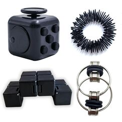 Steemjoey 4 Stück Fidget Toys Set, Anti-Stress Würfel Spielzeug, Infinity Cube, Key Flippy Chain, Finger Massageringe, Anti Stress Spielzeug Geburtstagsgeschenke für Erwachsene Kinder (Schwarz)