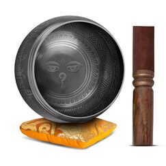 Himalayan Bazaar Tibetisches Klangschalen-Set, einfach zu spielen, authentisch, handgefertigt für Meditation, Klangchakra, Yoga, Heilung, 10,2 cm, Schwarz und Orange