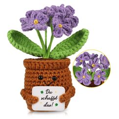 WenmthG Mutmacher Geschenk Gestrickte Lila Blumenpuppe für Kollege Freund Kleiner Glücksbringer Prüfung, Gute Besserung Geschenke, Ermutigung Geschenke Positive Kartoffel Deutsch Ersatz