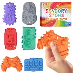 6 Stück Fidget Toys Sensory Stones Sensorik Spielzeug Anti Stress Kinder Sensorisches Spielzeug, Sensory Worry Stone Sensory Toys Stressabbau, Sensory Fidget Toys Autism Toy (6 Stück Tech-Shaped)