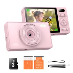 48MP Digitalkamera Kinder Fotokamera: 64GB Anti-Shake Kinderkamera Foto Vlogging Fotoapparat für YouTube 16X Digital Zoom Appareil Foto Serienaufnahme Selfie Kompaktkamera für Fotografie