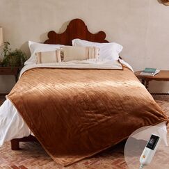 GOTCOZY Heizdecke 150x200 cm - Weicher seidiger Plüsch Wärmedecke Heizdecke 9 Heizstufen und 10 Stunden Auto-Off-Timer Überhitzungsschutz CE-Zertifiziert Kuscheldecke für Bett&Büro Waschbar(Kekse)