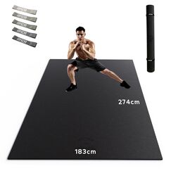 HAPBEAR Extra Groß Breit Sportmatte Fitnessmatte Gymnastikmatte rutschfest-Yogamatte 274 cm x 183 cm x 8 mm Dicke, Hoher Dichte Ultra Haltbar PVC,Trainingsmatten mit Fitnessbänder, Schuhfreundlich-06