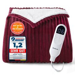 BEDSURE Heizdecke mit Abschaltautomatik Wärmedecke - Weihnachten Geschenke Frauen, Elektrische Decke mit 6 Heizstufen & 10 Stunden Timer, bis zu 8 Stunden Überhitzungsschutz, 130x180cm, Gestreift Rot