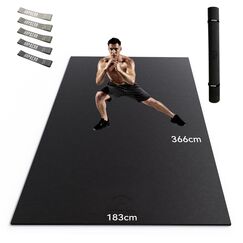 HAPBEAR Extra Groß Breit Sportmatte Fitnessmatte Gymnastikmatte rutschfest-Yogamatte 366 cm x 183 cm x 8 mm Dicke, Hoher Dichte Ultra Haltbar PVC,Trainingsmatten mit Fitnessbänder, Schuhfreundlich