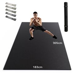 HAPBEAR Extra Large Wide Sports Mat, Fitness Mat, Gymnastics Mat, Non-Slip Yoga Mat, 305 cm x 183 cm x 8 mm Thick, High Density, Ultra Durable PVC, Training Mats with Fitness Bands, Shoe-Friendly