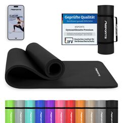 MSPORTS Gymnastikmatte Premium inkl. Tragegurt + Übungsposter + Workout App I Hautfreundliche Fitnessmatte 190 x 100 x 1,5 cm - Schwarz-Matt - Phthalatfreie Yogamatte