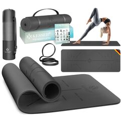 KESSER® Gymnastikmatte mit Tragegurt rutschfest TPE Yogamatte Gepolstert & rutschfest Fitnessmatte, 183 x 61 Trainingsmatte für Fitness Sportmatte, Pilates & Gymnastik Workout (Anthrazit/Anthrazit)