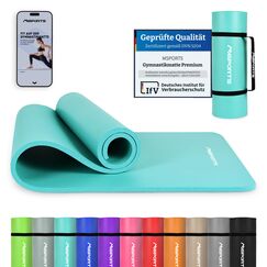 MSPORTS Gymnastikmatte Premium inkl. Tragegurt + Übungsposter + Workout App I Hautfreundliche Fitnessmatte 190 x 60 x 1,5 cm - Aquamarin - Phthalatfreie Yogamatte