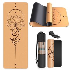Kork-Yogamatte, rutschfest, einzigartiges Design, natürlicher Kork, TPE-Material, Fitness-Trainingsmatte mit Tragetasche und Gurt, für Zuhause, Pilates, Aerobic Fitnessstudio und Workout (183 x 61 cm)