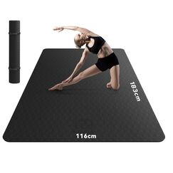 HAPBEAR Yogamatte XXL- Extra Groß Breit Yoga Matte, TPE Sportmatte Fitnessmatte Rutschfest 183cm x116cmx6mm Dicke,Ultra Haltbar, Gymnastikmatte für Pilates, Gym, Zuhause, Workout- Schwarz