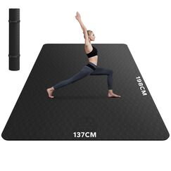 HAPBEAR Yogamatte XXL- Extra Groß Breit Yoga Matte, TPE Sportmatte Fitnessmatte rutschfest 198cm x137cmx6mm Dicke, Ultra Haltbar, Gymnastikmatte für Pilates, Gym, Zuhause, Workout - Schwarz