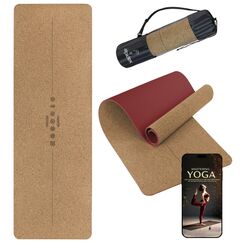 ALPIDEX Kork Yogamatte 183 x 61 x 0.6 cm E-Book Fitness Pilates Matte Schadstofffrei rutschfest Tragetasche Hilfslinien Natürlicher Kork Yoga Mat, Bordeaux