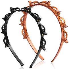 LOPHE Haarband mit Clips, 2 Stück Double Bangs Hairstyle Clip für Damen, Mädchen, Haarreifen mit Klammern Twist Clip Stirnband Frisurenhilfe
