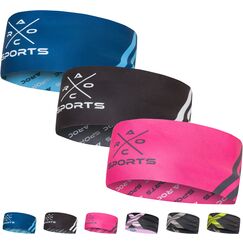 3er Set atmungsaktives Sport Stirnband Damen & Herren - schnelltrocknendes Kopfband zum Wenden - elastisches Haarband, Schweißband Stirn (blau, schwarz, pink)