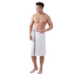 JIAHG Saunakilt Herren, verstellbar Saunahandtuch Duschtuch mit Druckknöpfe, Große Schnelltrockend Saunatuch Saunarock Saunasarong, 70 x 140 cm (Weiß)