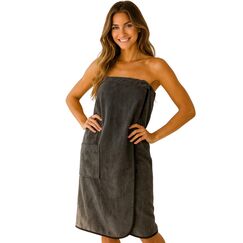 Morgenstern Saunakilt Damen Saunahandtuch mit Knopf und Tasche 100% Baumwolle Frottee Oeko-TEX® 90 x 145 cm Handtuch mit Gummizug Katja Grau