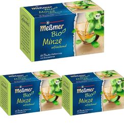 Meßmer Bio Minze | erfrischend | 18 Teebeutel | Vegan | Glutenfrei | Laktosefrei (Packung mit 3)