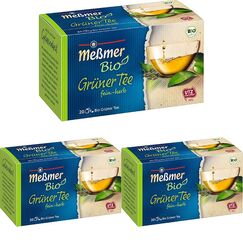 Meßmer Bio Grüner Tee | fein-herb | 20 Teebeutel | Vegan | Glutenfrei | Laktosefrei (Packung mit 3)