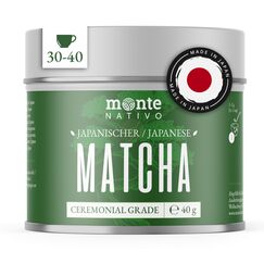 Ceremonial Matcha Pulver Monte Nativo (40g) - Perfekt für Matcha Tee, Latte & Smoothies - Grüner tee aus Japan - Zeremonie Qualität, in Metallbox - 100% rein, glutenfrei, fein gemahlen