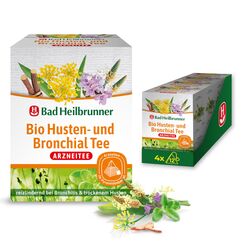 Bad Heilbrunner Bio Husten- & Bronchial - Arzneitee im Pyramidenbeutel - Spitzwegerich, Thymian & Fenchel - reizlindernd bei Bronchitis, trockenem Husten & Erkältungen (4 x 12 Pyramidenbeutel)