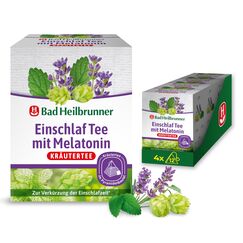 Bad Heilbrunner Einschlaf Tee mit Melatonin - im Pyramidenbeutel - Melatonin, Melisse, Lavendel - Endlich wieder gut einschlafen - Ideal fürs Reisen - Gute Nacht Tee (4 x 12 Pyramidenbeutel)