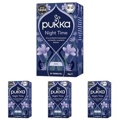 Pukka | Bio-Kräutertee „Night Time“ | Kamille, Lavendel, Lindenblüten und Baldrian | 20 Teebeutel (Packung mit 4)