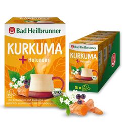Bad Heilbrunner Kurkuma+ Holunder Tee – Bio-Kräutertee mit Kurkuma, Holunderbeeren und Holunderblüten, natürlich aromatisiert, (5 x 15 Filterbeutel)
