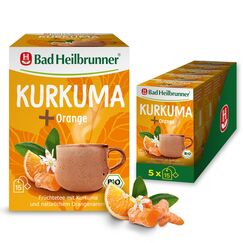 Bad Heilbrunner Kurkuma+ Orange Tee – Bio-Kräutertee mit Kurkuma und Orangenschalen, verfeinert mit Rooibos, (5 x 15 Filterbeutel)