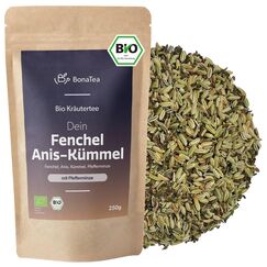 BIO Fenchel-Anis-Kümmel Tee 250g mit einem Hauch Pfefferminzblättern - Hochwertiger loser Kräutertee für Vor und Nach dem Essen