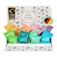 WALTZ 7 Original Duschbomben Set, 16 Stück, 8 Düfte, Weihnachtsgeschenke Frauen, Männer, Wichtelgeschenk, Geburtstagsgeschenk Freundin, Mama, Papa, Mitbringsel Kleinigkeiten, Dankeschön Geschenk Idee