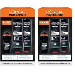 L'Oréal Men Expert Geschenkset für Männer mit 5-in-1 Deodorant und XXL 5in1 Duschgel für Haar, Körper und Gesicht, Vorteilspack mit Carbon Protect Deoroller und Pure Carbon Bodywash, 3-teilig
