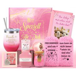 Giftota Geschenke für Frauen, Beste Freundin Weihnachtsgeschenke für Frauen Geschenk Beste Freundin Geburtstag Geschenkset für Frau, Rosa Thermobecher Geschenkbox Freundinnen, Wellness Geschenkset