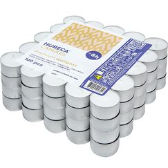 Horeca Candles - Teelichter 8 Stunden Brenndauer - Weiß - 100 Stück - Aluhülle - Kerzen zum Feiern, Deko, Hochzeit, Gastro, Party - Ohne Duft - Premium Qualitä