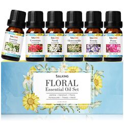 SALKING Blume Ätherische Öle Set, Aromatherapie Duftöl GeschenkSet, 100% für Diffuser Duftlampen Luftbefeuchter, Massage, 6 x 10 ml (Jasmin,Geranie,Orangenblüte Geißblatt, Freesie, Pfingstrose)