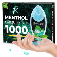 Flavouroom Premium Menthol Kapseln 1000er Set | DIY Menthol Filter für unvergesslichen Flavour Geschmack | inkl. Box zur Aufbewahrung der aromatischen Click Hülsen Kugeln
