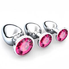 3 Stücke Metall Analplug Set, Silber Metall Analplug mit Kristall Diamant, Sex Spielzeug für Die Frau Männer, Klein Medium Groß Buttplug Anal Butt Plug Set, Rosa