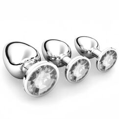 3 Stücke Metall Analplug Set, Silber Metall Analplug mit Kristall Diamant, Sex Spielzeug für Die Frau Männer, Klein Medium Groß Buttplug Anal Butt Plug Set, Weiß
